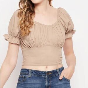 Sim & Sam tan off the shoulder crop top